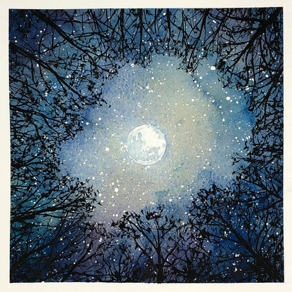 1021: 'The moonlit clearing' greetings card